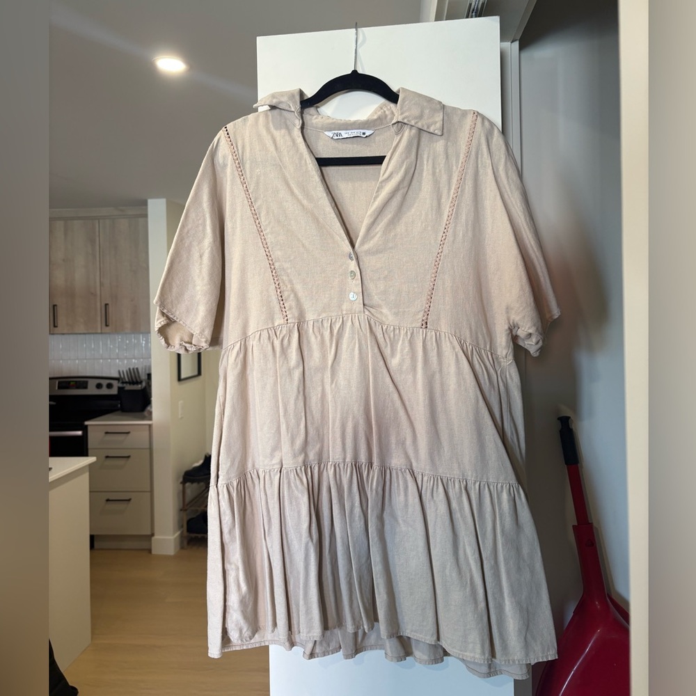 Zara Beige Button-Down Dress